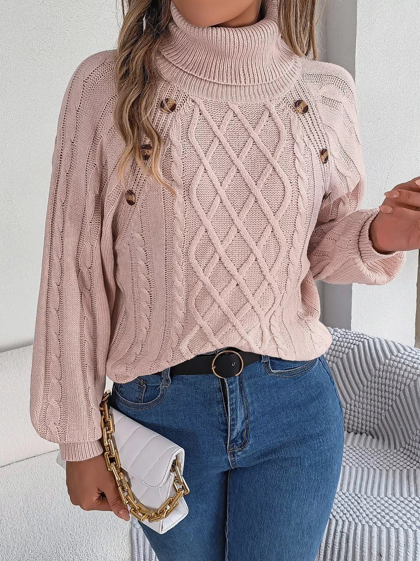 Cable Knit Turtleneck Sweater for Cozy Long Sleeve Comfort - Image 3
