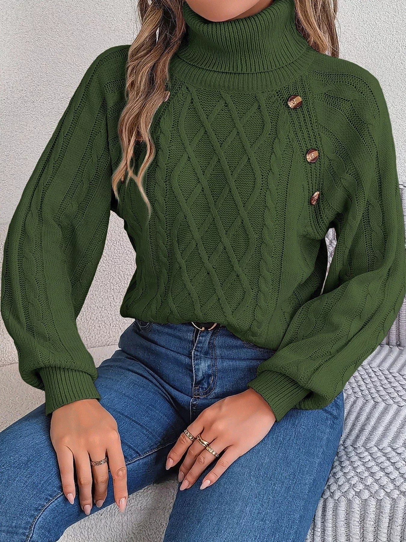 Cable Knit Turtleneck Sweater for Cozy Long Sleeve Comfort - Image 5