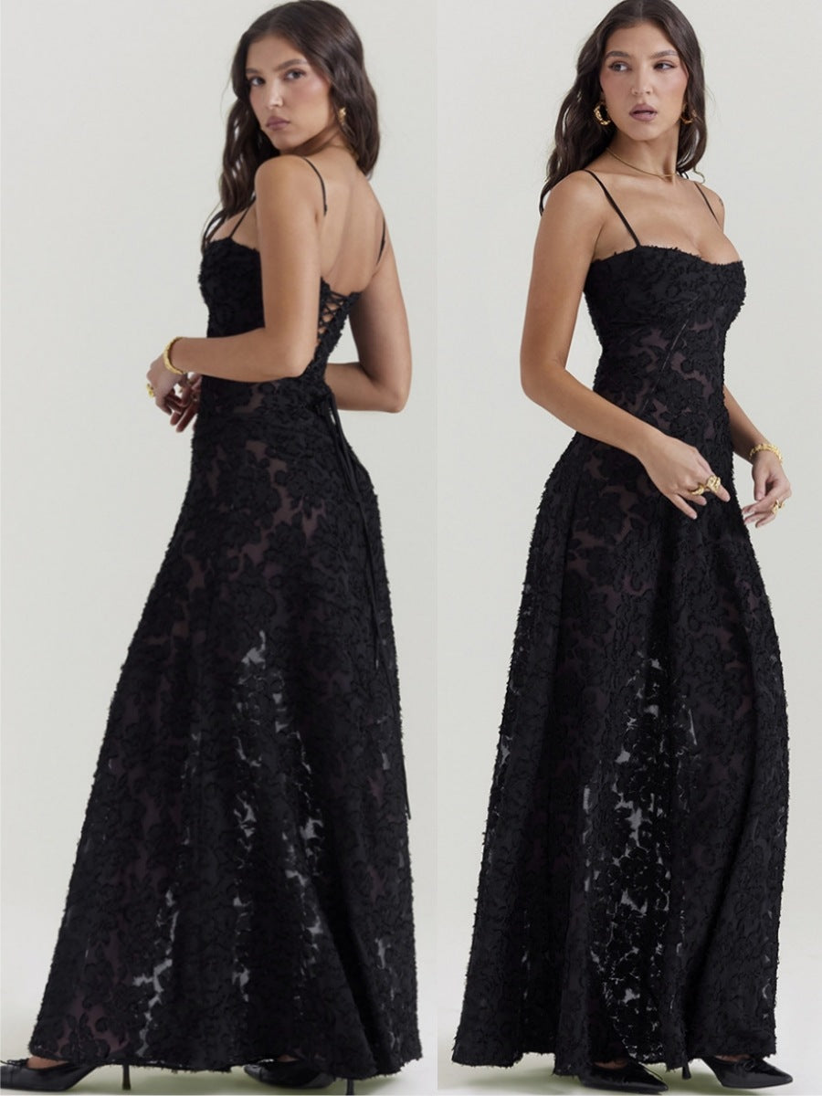 Elegant Lace Suspender Evening Dress - Image 5