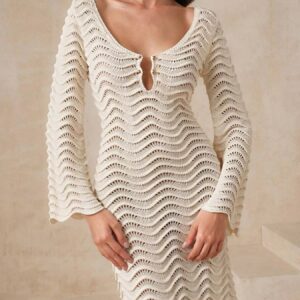 Wave Crochet Maxi Dress - Openwork Knit Style