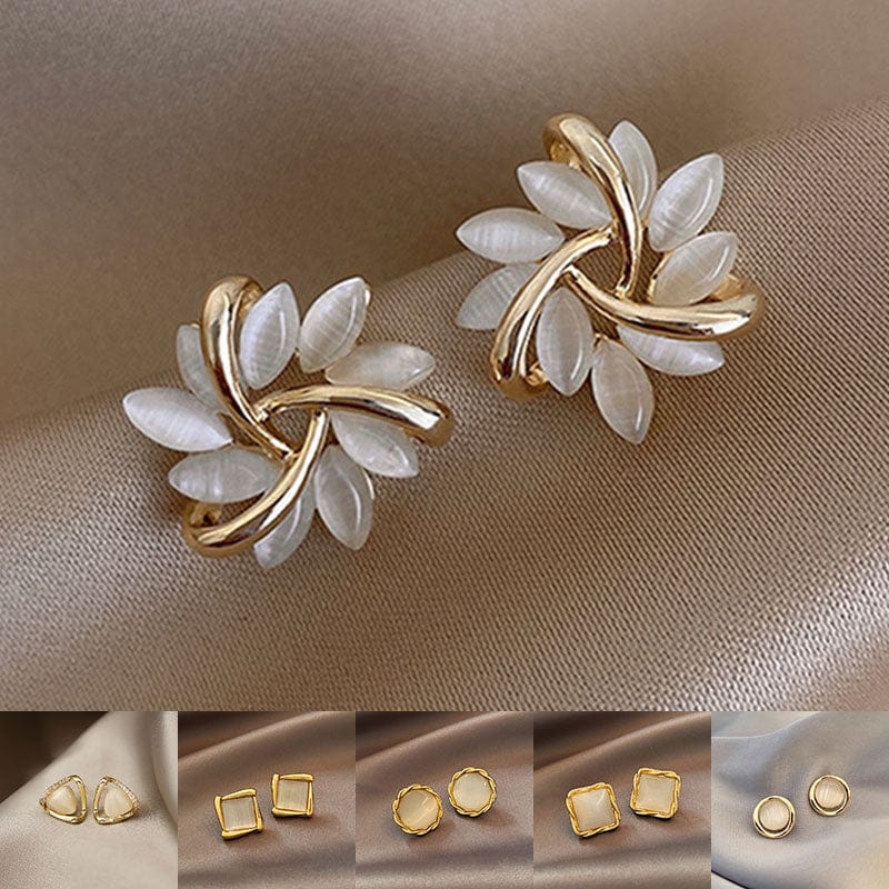 Opal Sunflower Stud Earrings | Silver Needle Cute Earrings