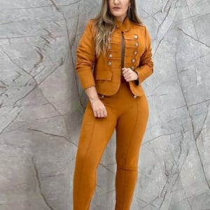 Women’s Yellow Two-Piece Set | Casual Jacket & Trousers Outfit