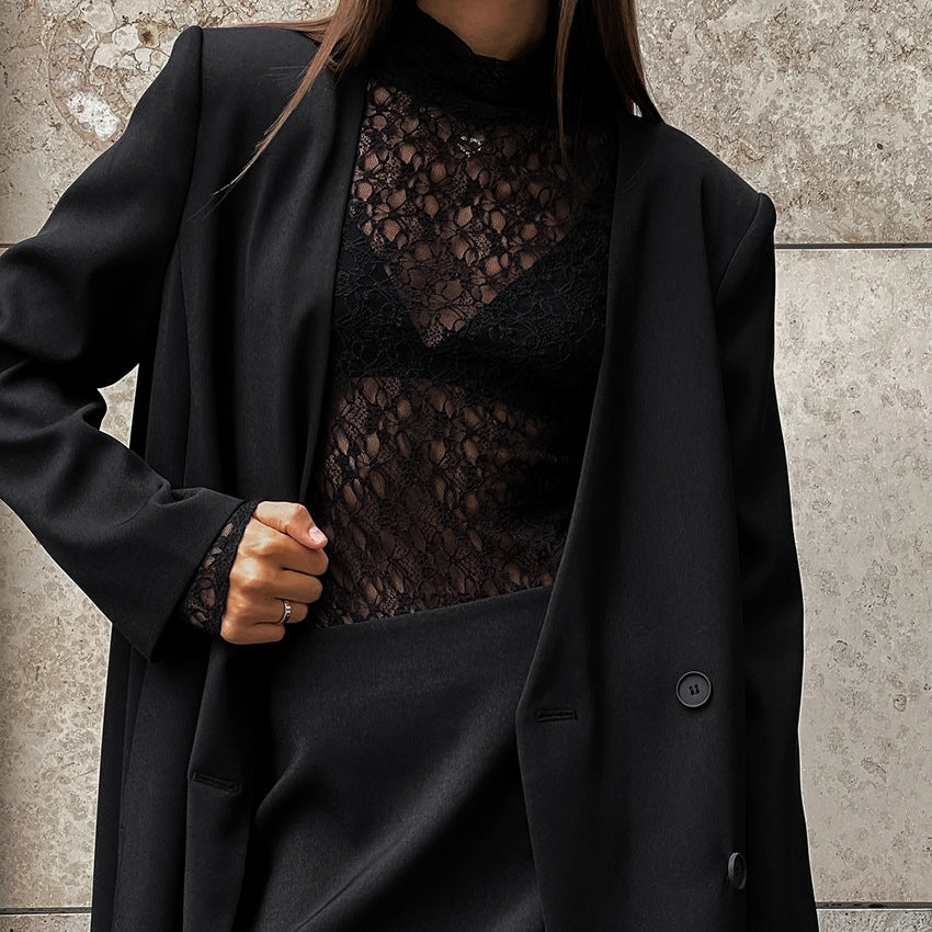 Women’s Black Jacquard Pullover Top – Elegant Commuter Blouse - Image 2