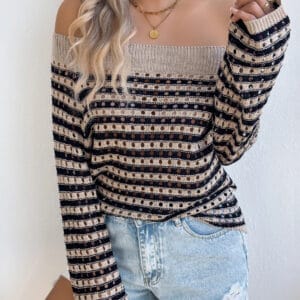 Openwork Striped Off-Shoulder Top for Trendy Summer Fashion