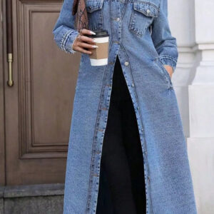 Longline Denim Jacket with Button-Front Design for Stylish Layering