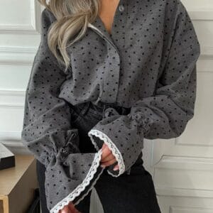 Heart Print Flounce Sleeve Shirt for Effortless Style