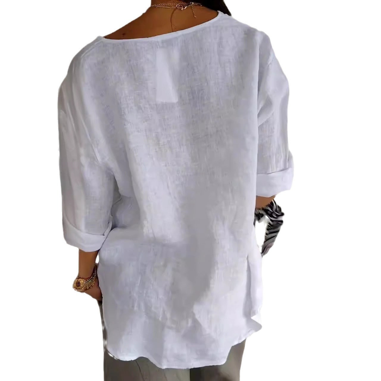 Women’s Cotton Linen Button Pullover Top – Casual Commuter Blouse - Image 4
