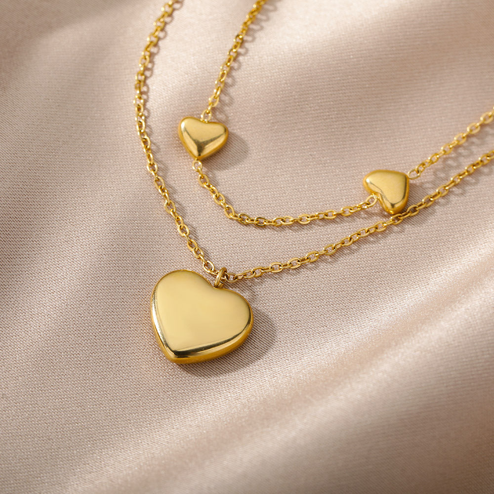 Multilayer Heart Pendant Necklace – Gold Moon & Star Details - Image 5
