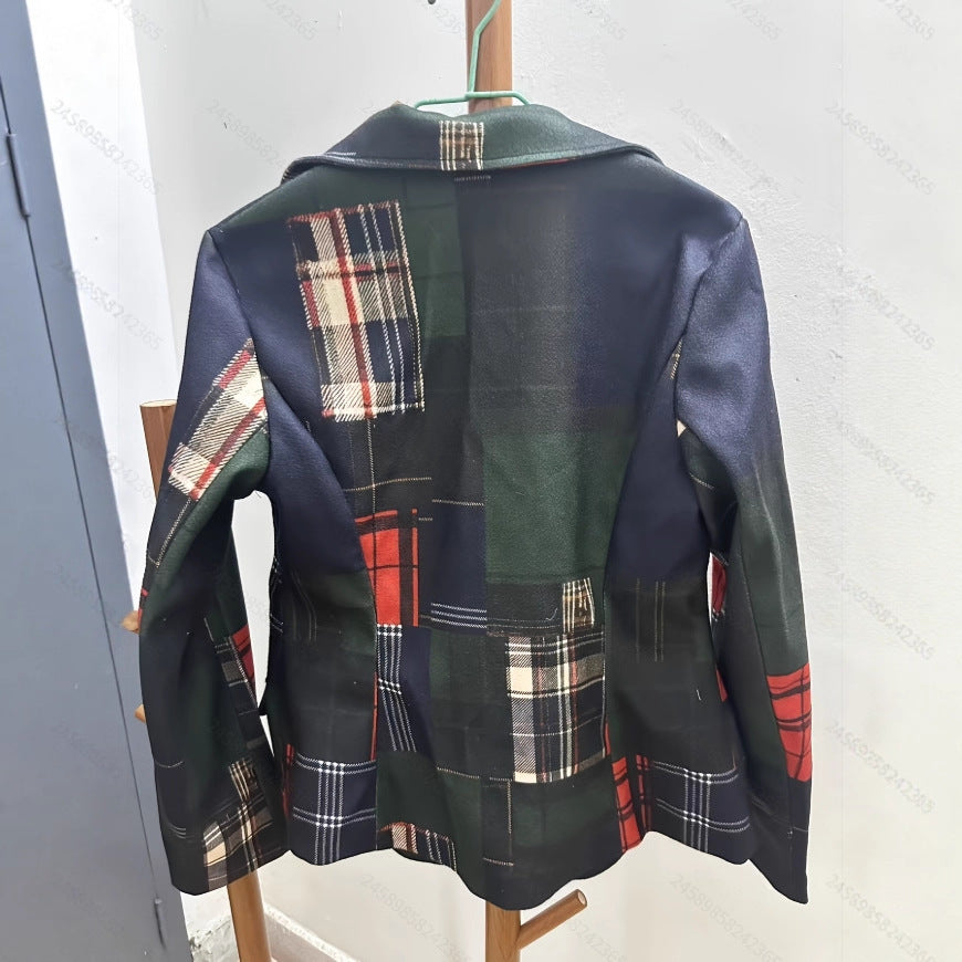 Double-breasted Wool Suit Jacket - Casual Plaid Style - Image 5