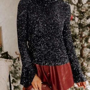 Sequin Open Back Bell Sleeve Top