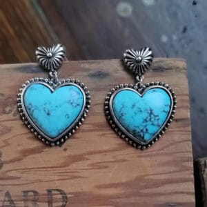 Valentines Day-Artificial Turquoise Alloy Heart Dangle Earrings