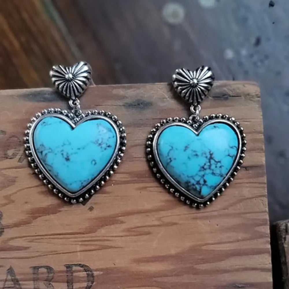 Valentines Day-Artificial Turquoise Alloy Heart Dangle Earrings