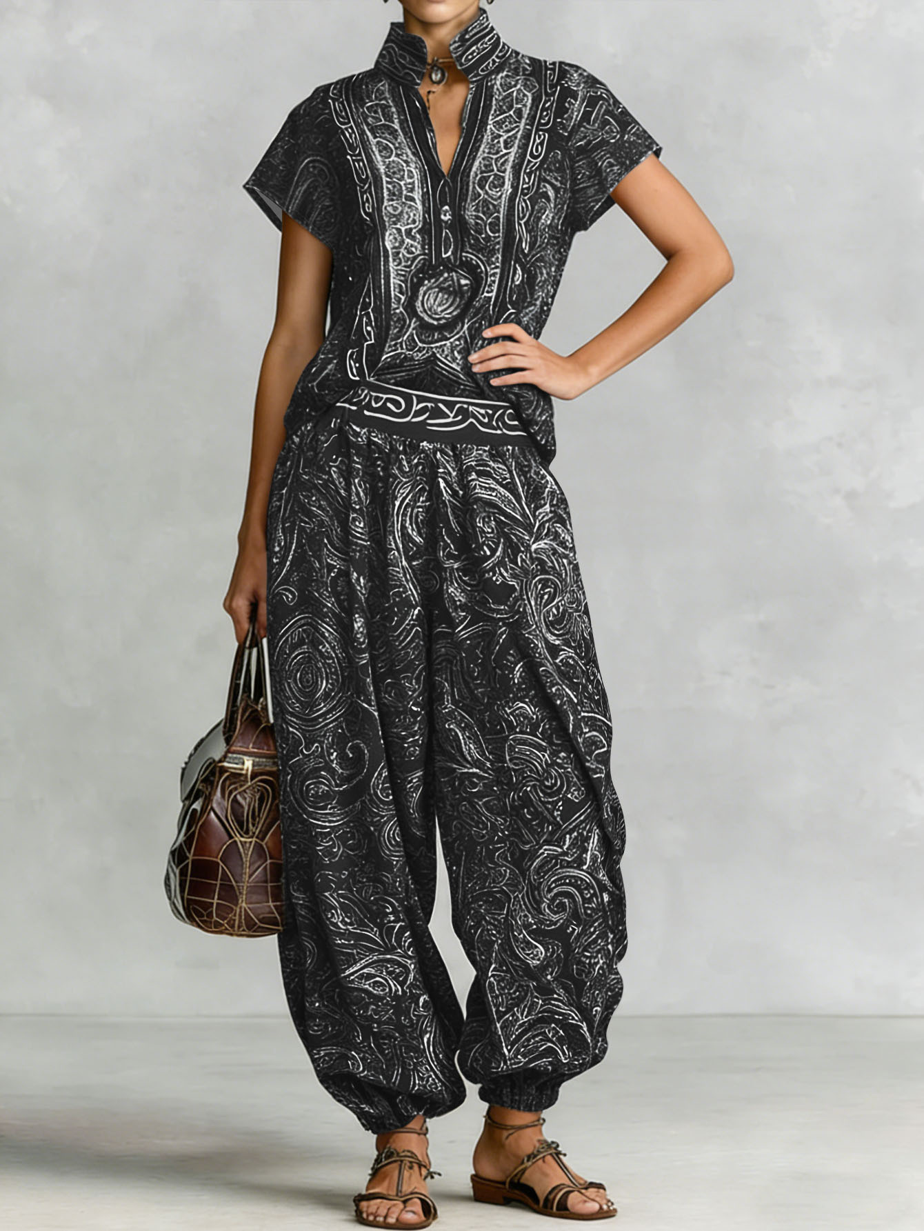 Women’s Ethnic Retro Print Two Piece Set | Vacation Outfit - Image 8