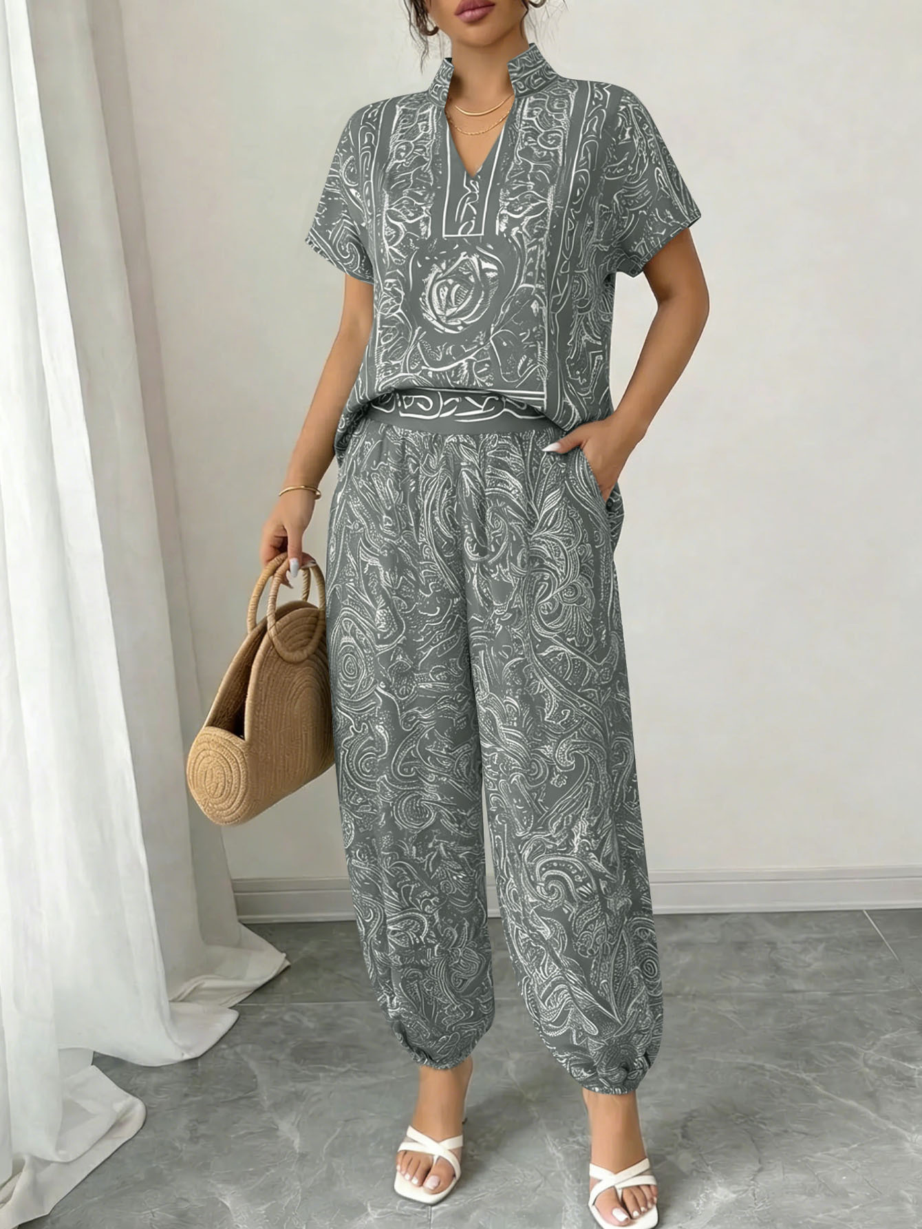 Women’s Ethnic Retro Print Two Piece Set | Vacation Outfit - Image 10