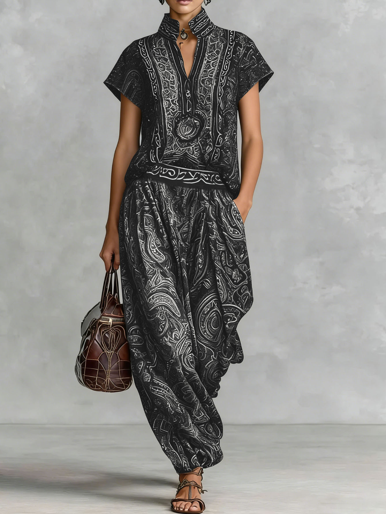 Women’s Ethnic Retro Print Two Piece Set | Vacation Outfit - Image 4