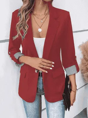Red open-front women's blazer for office outfits by SUBSTYEL