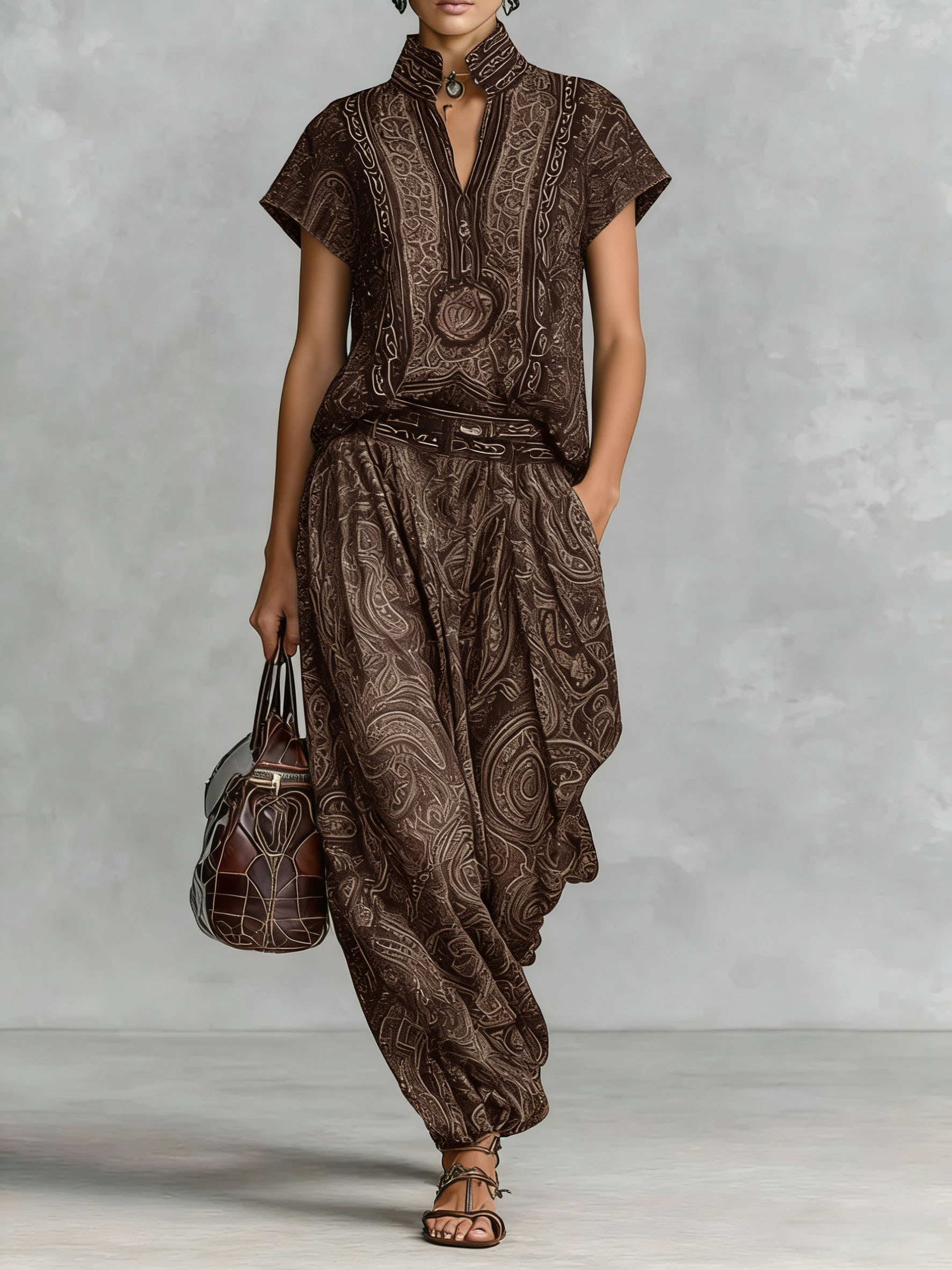 Women’s Ethnic Retro Print Two Piece Set | Vacation Outfit - Image 3