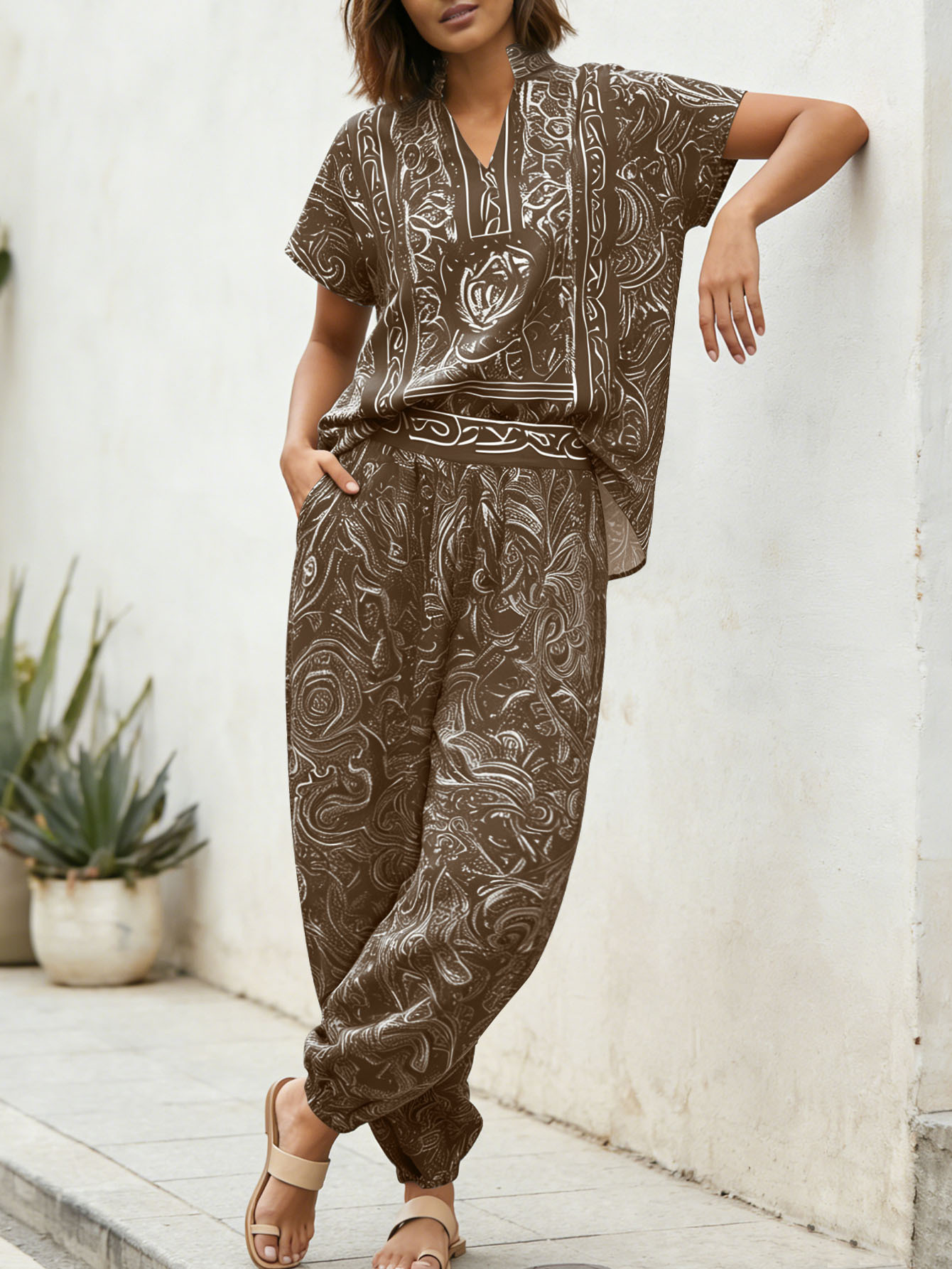 Women’s Ethnic Retro Print Two Piece Set | Vacation Outfit - Image 9
