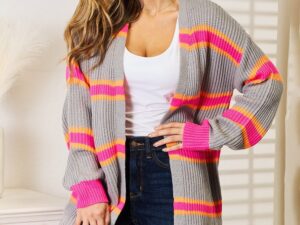 Woven Right Ribbed Long Sleeve Cardigan