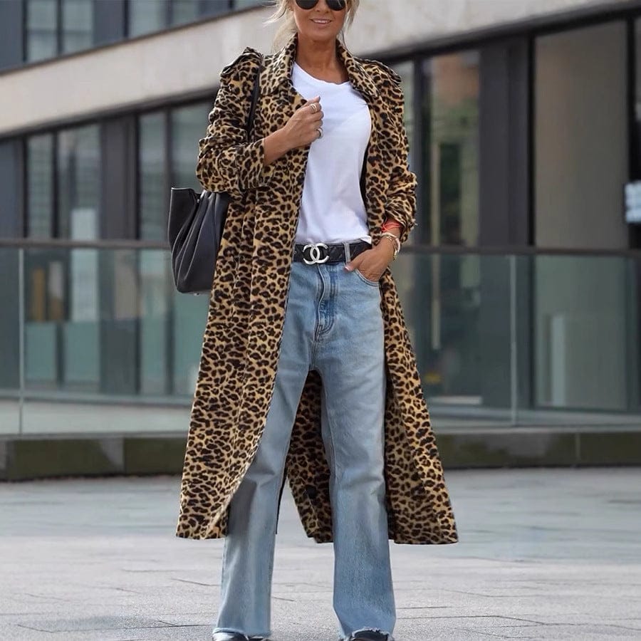 Leopard Print Women's Coat with Large Lapel for Stylish Comfort - Image 2