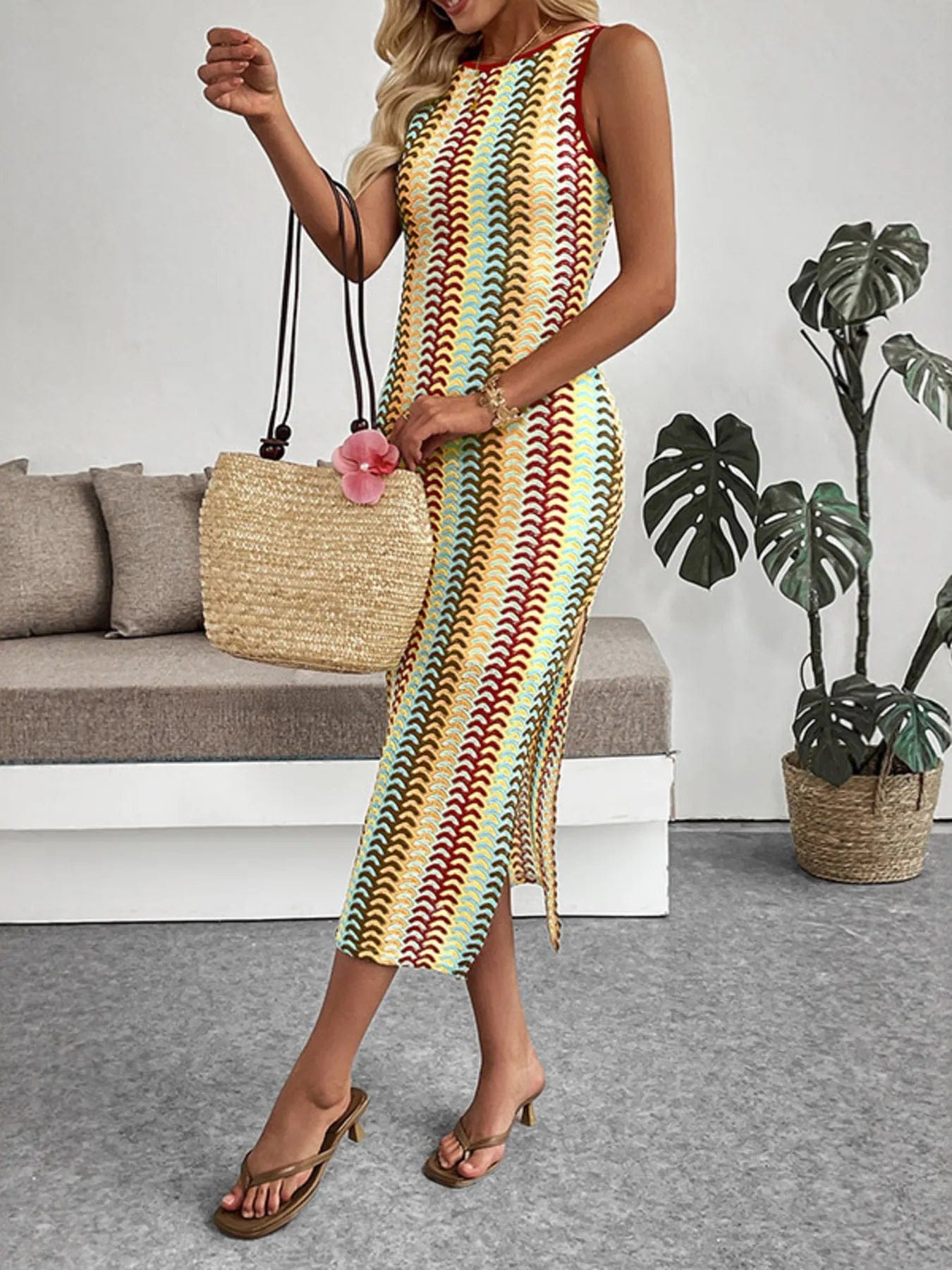 Sleeveless Chevron Sweater Dress for Effortless Style - Image 5