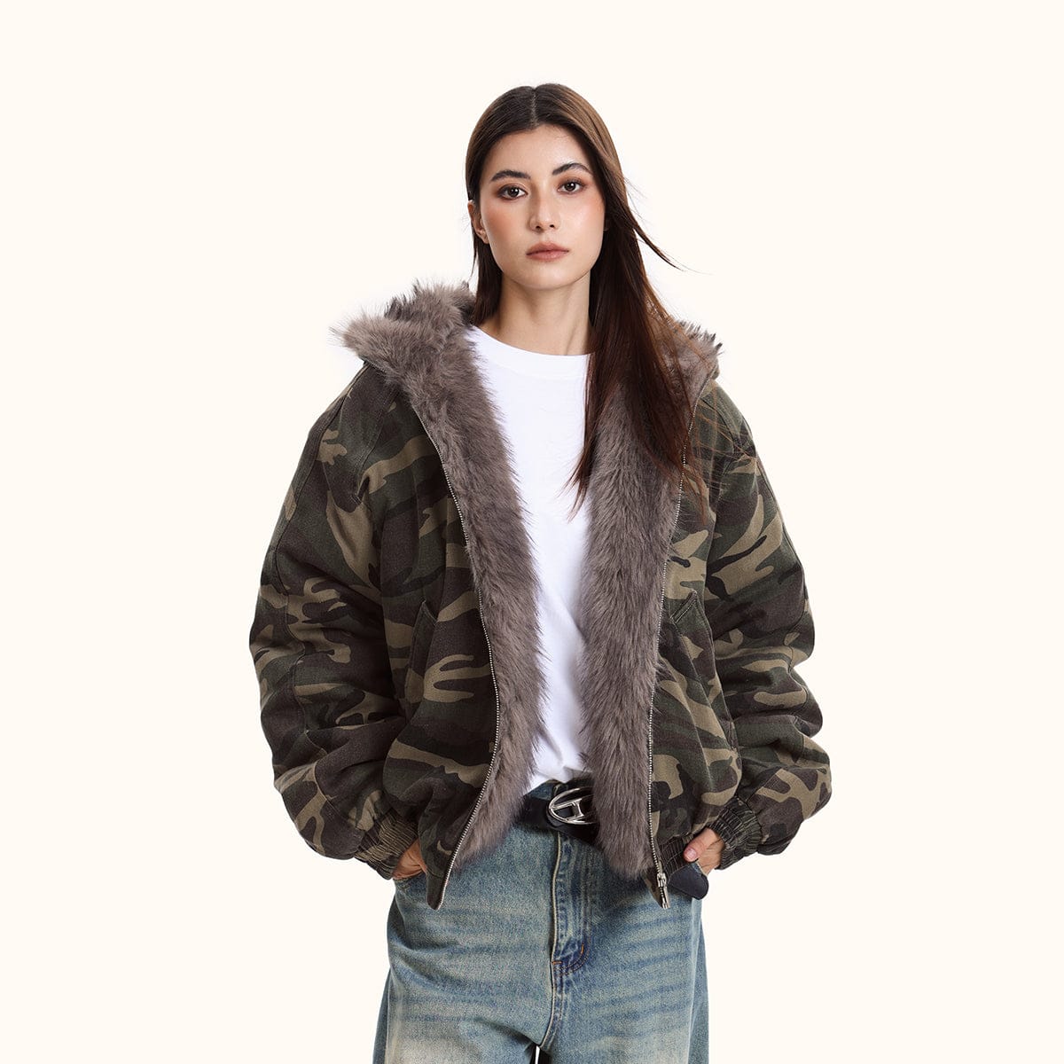 Women's Camouflage Jacket with Hood for Stylish Layering