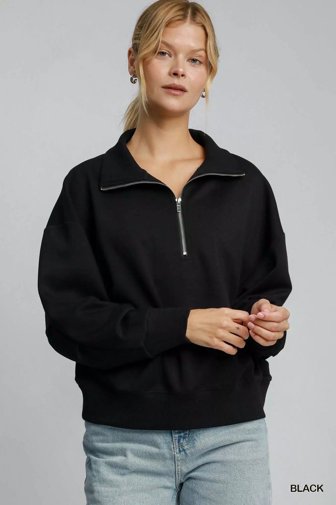 Half Zip Sweatshirt for Effortless Style with Drop Shoulders