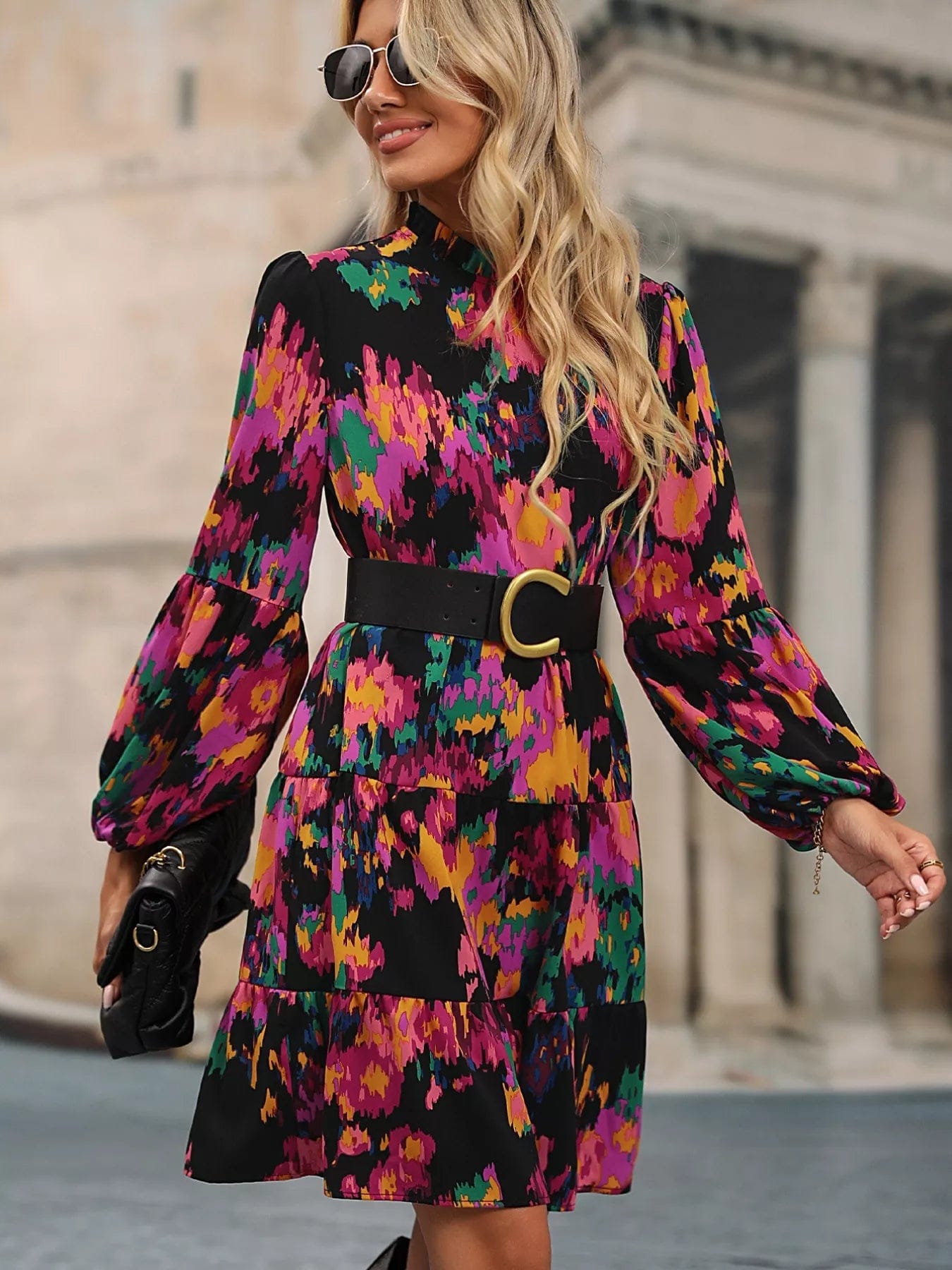 Printed Balloon Sleeve Mini Dress for Effortless Style and Comfort - Image 3