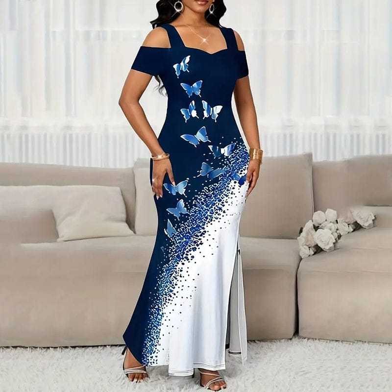 Off-Shoulder Maxi Dress - Print Bodycon Party Gown - Image 3