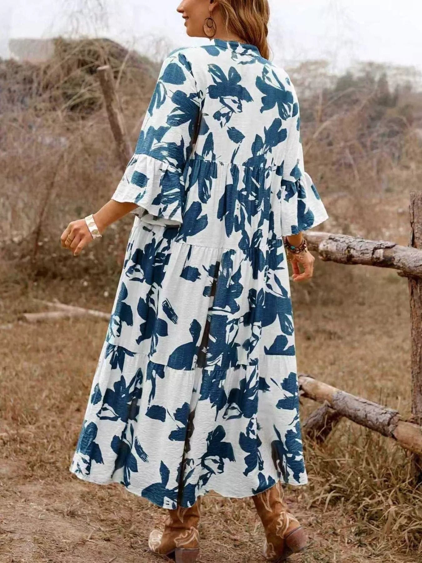 Floral Print Tiered Dress with Button Front Detail - Image 5