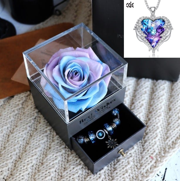 Valentines Day Gift Women Rose Jewelry Box Dried Flower Real Flowers Eternal Roses In Box - Image 3