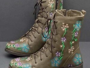 Ladies Mid-Heel Embroidered Boots for Stylish Comfort