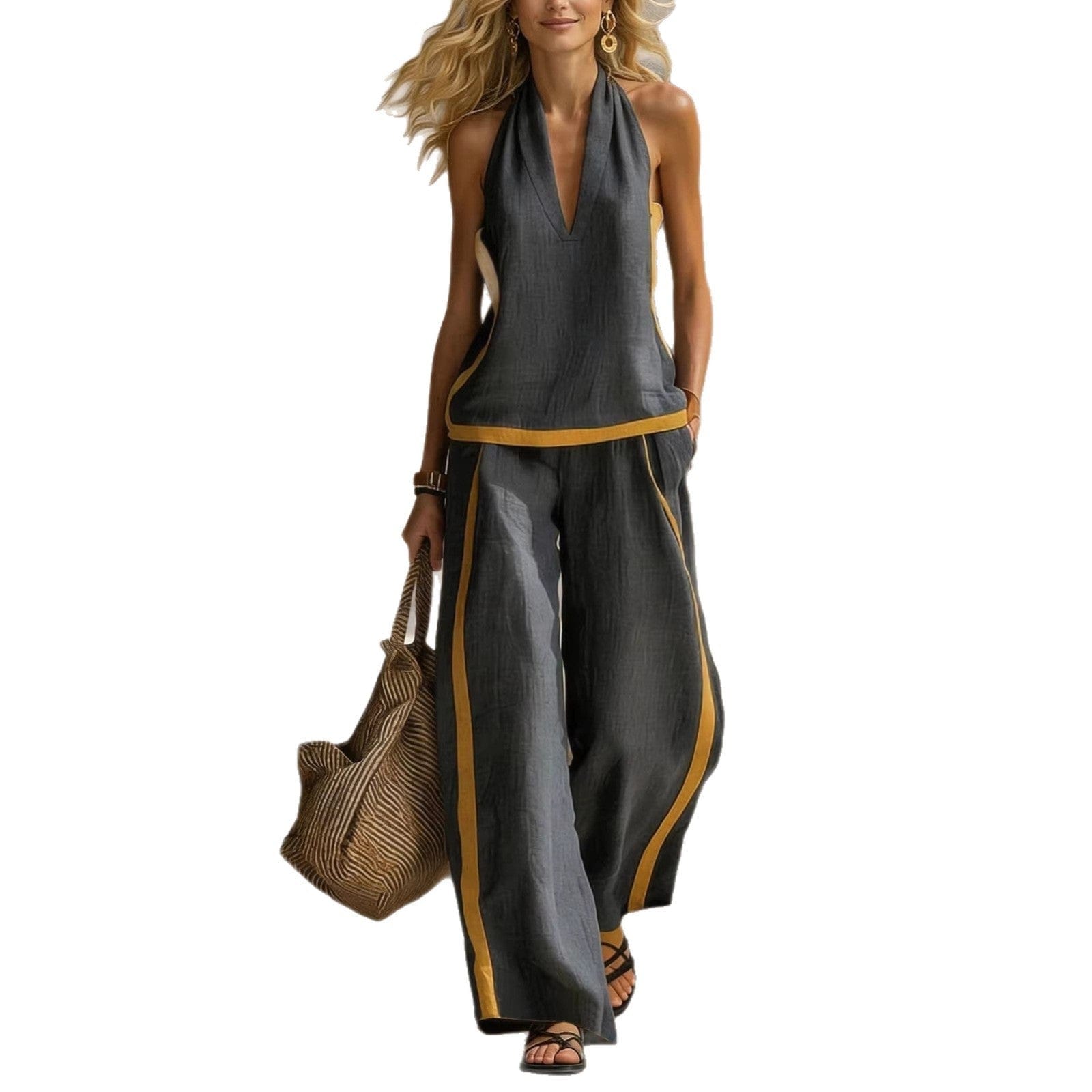 Women’s Color-Block Sleeveless Vest and Pants Set - Image 3