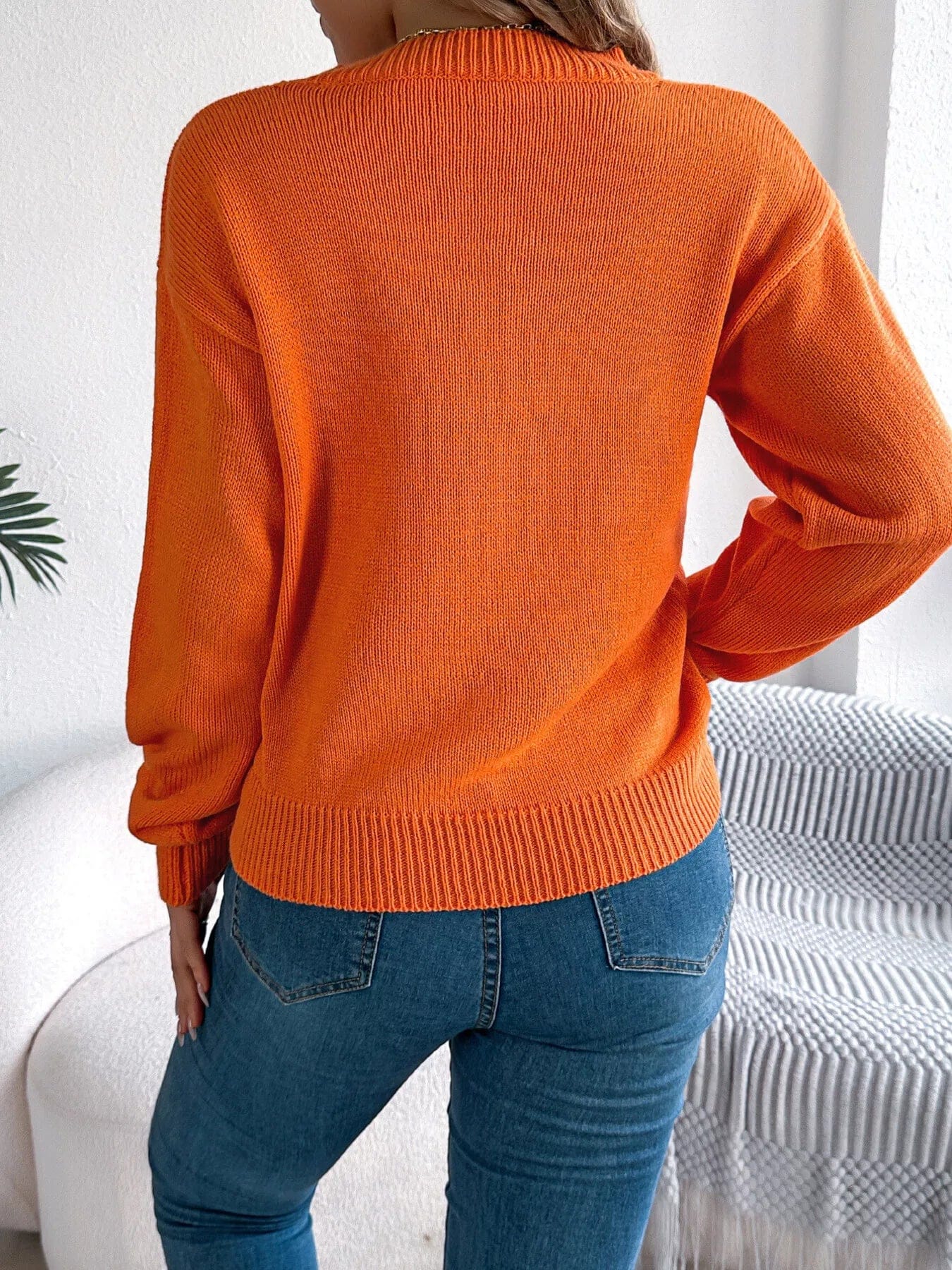Openwork Long Sleeve Sweater with Round Neck Design - Image 2