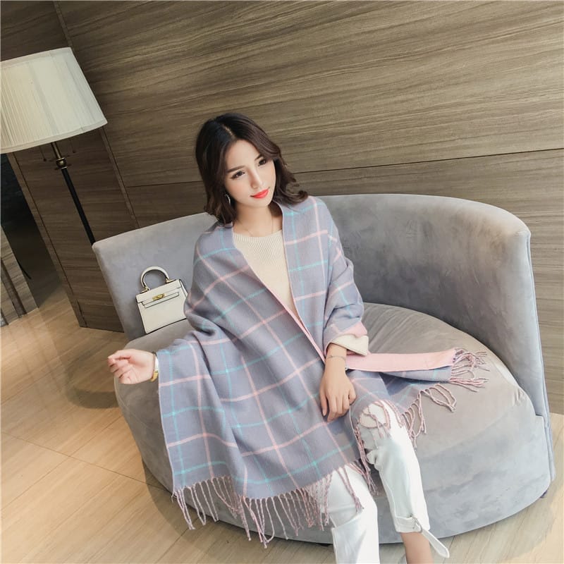 Double-sided plaid scarf women - Image 3