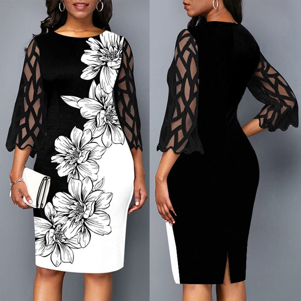 Waist Midi Dress with Round Neck Spliced Design for Effortless Style - Image 5