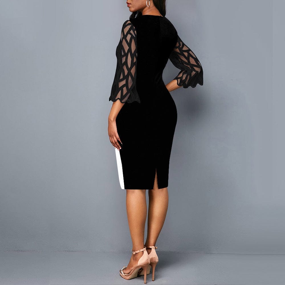 Waist Midi Dress with Round Neck Spliced Design for Effortless Style - Image 2