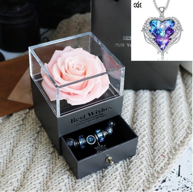Valentines Day Gift Women Rose Jewelry Box Dried Flower Real Flowers Eternal Roses In Box - Image 7