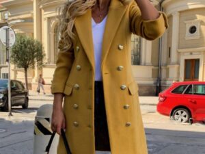 Women’s Double-Breasted Lapel Coat | Slim Fit Mid-Length Jacket