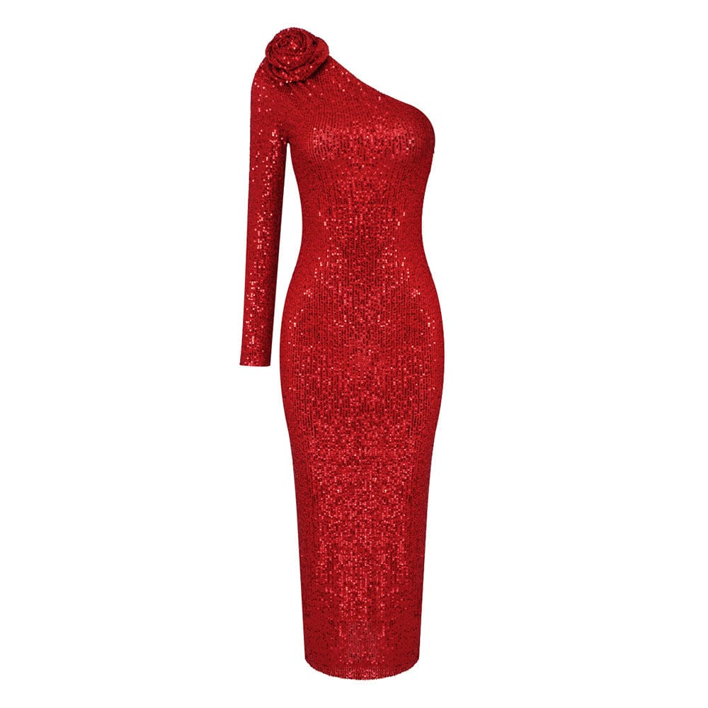 Luxury Rose Red Sequin Evening Gown - Image 5