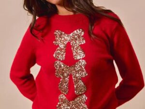 Sequins Bow Ribbon Christmas Sweater for Festive Fashion