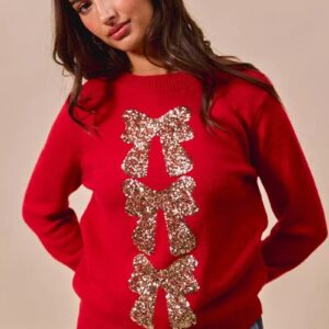 Sequins Bow Ribbon Christmas Sweater for Festive Fashion