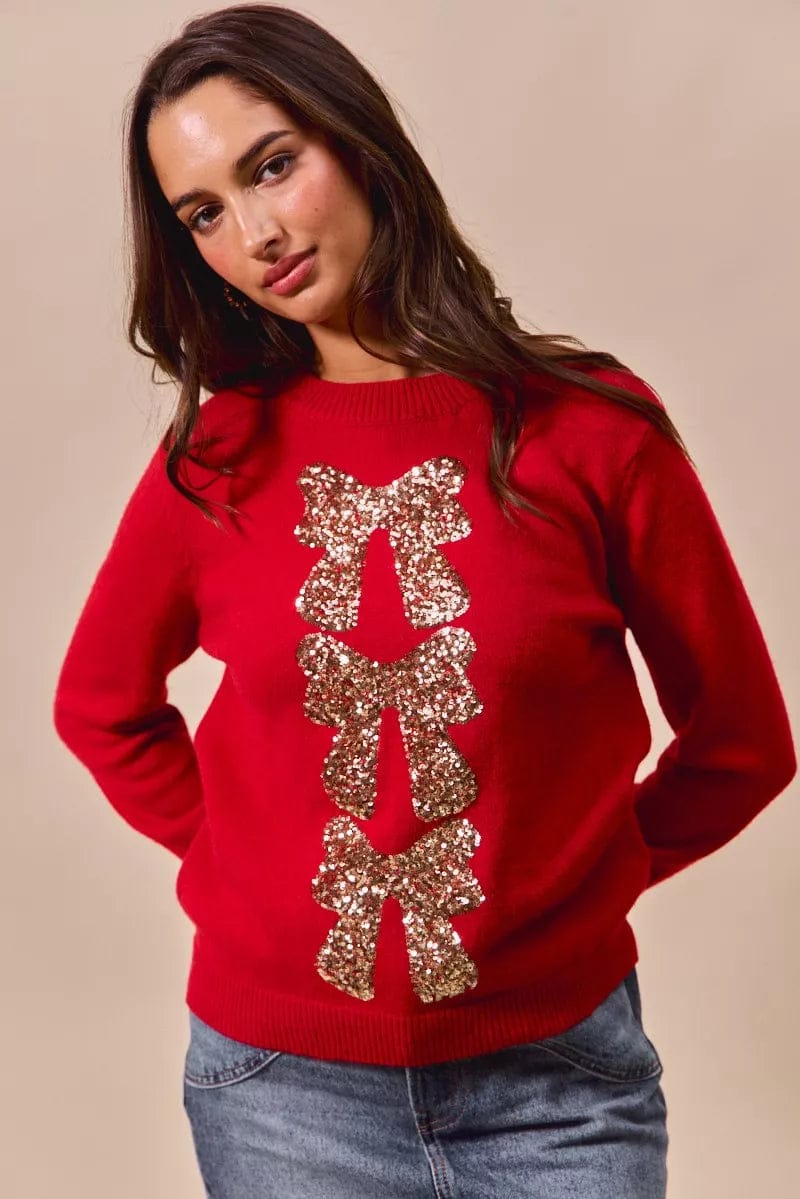 Sequins Bow Ribbon Christmas Sweater for Festive Fashion