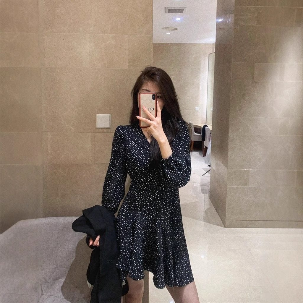 Women’s Polka Dot High-Waist Dress – Long Sleeve Pullover Style - Image 5