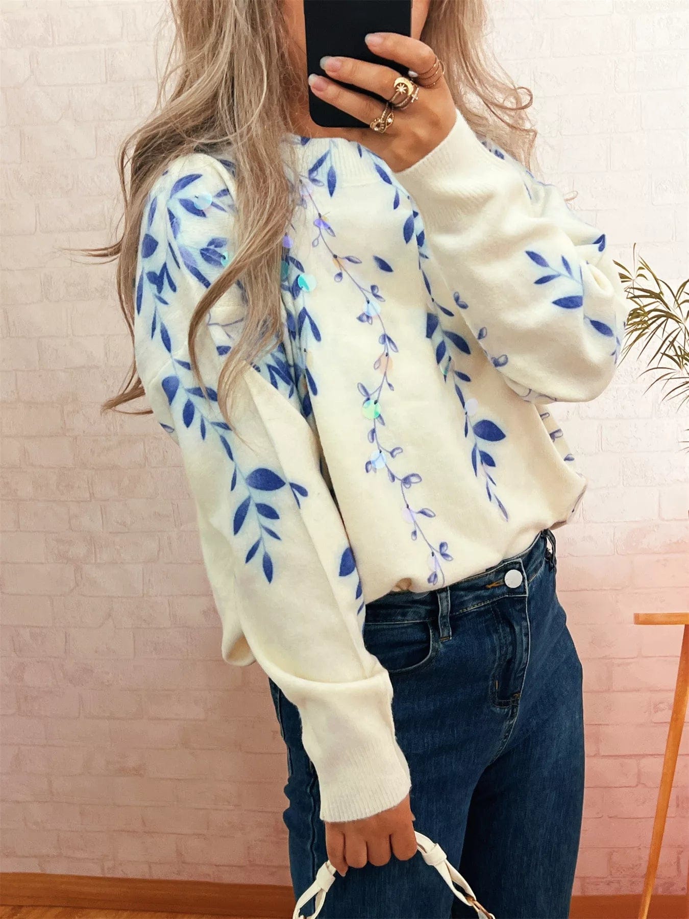 Sequin Long Sleeve Sweater with Crew Neck Design - Image 4