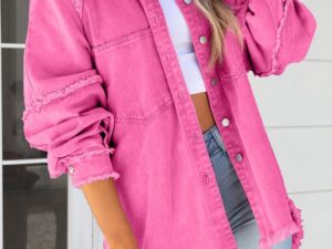 Button Down Denim Jacket with Raw Hem Details