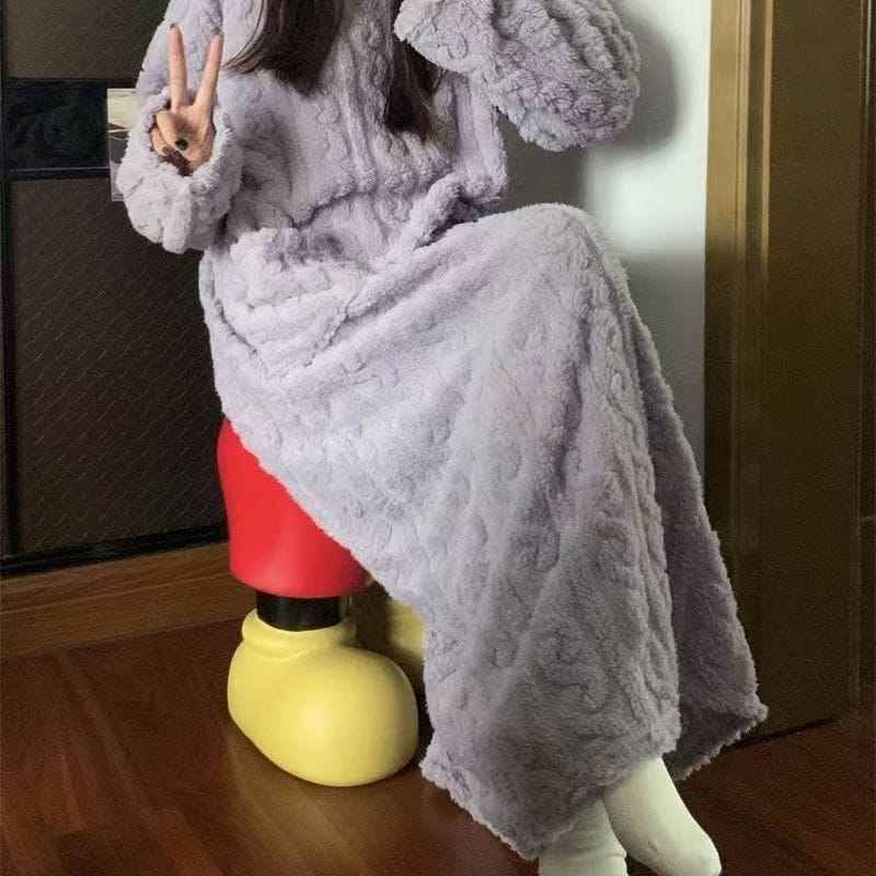 Winter Coral Fleece Dress - Thickened Jacquard Sleepwear for Maximum Comfort - Image 3