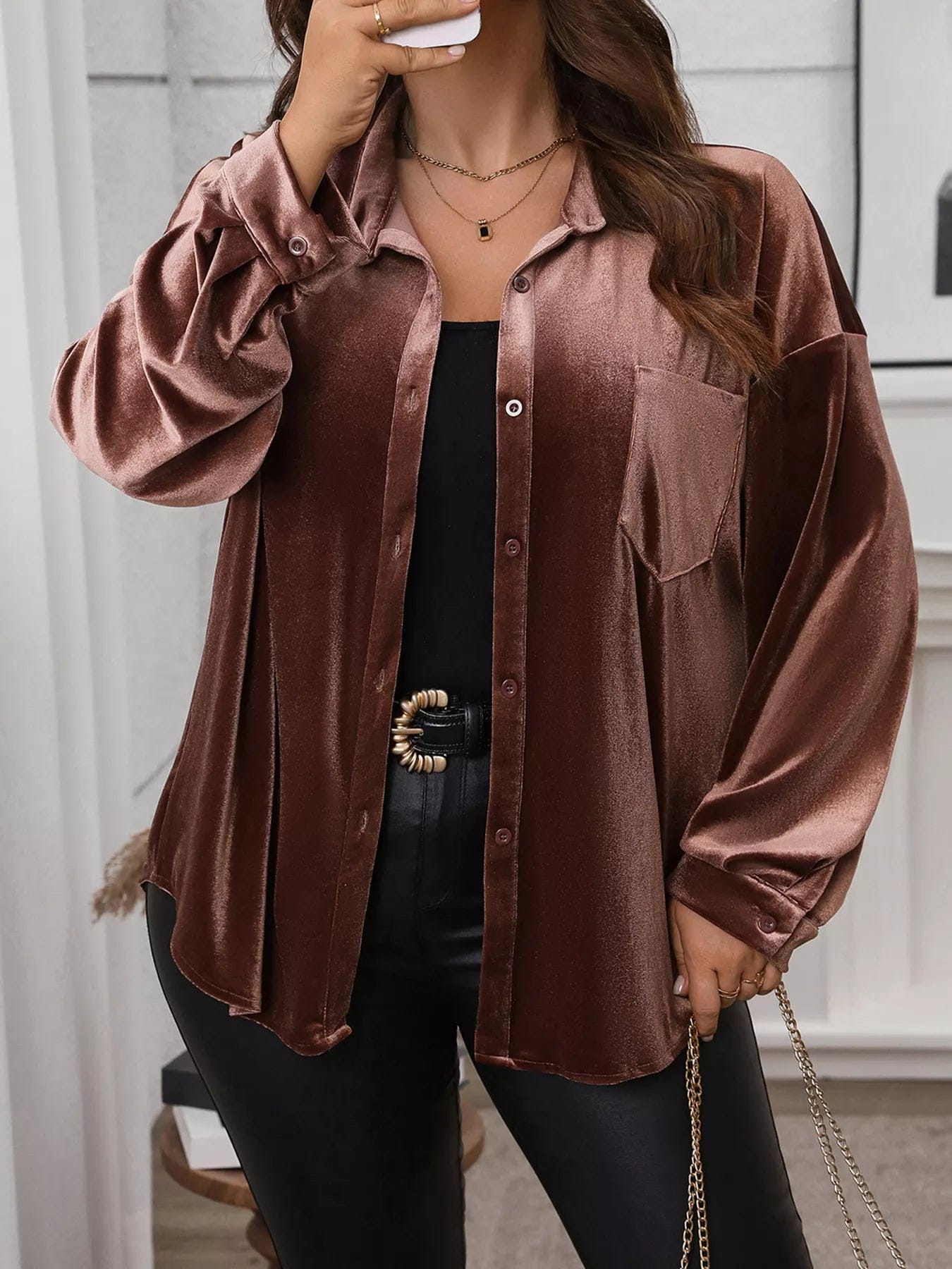 Plus Size Oversized Shirt - Button-Down Long Sleeve Style - Image 4