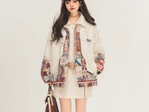 Jacquard Motorcycle Leather Jacket with Splicing Design