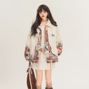 Jacquard Motorcycle Leather Jacket with Splicing Design